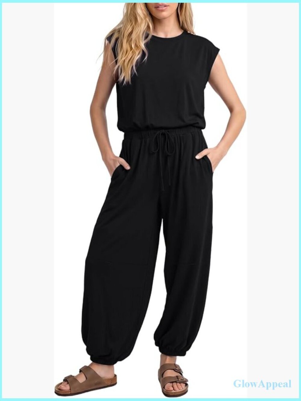 Women's Casual Cap Sleeve Jumpsuit with Pockets Loose Fit Romper